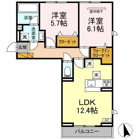 フェリシア(2LDK/1階)の間取り写真