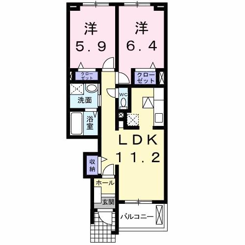 ノーヴァ久根山(2LDK/1階)の間取り写真