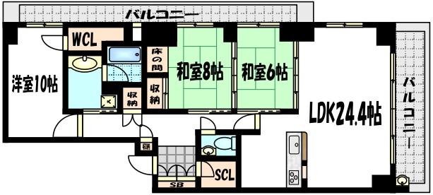 パークハウス京都岡崎有楽荘(3LDK/3階)の間取り写真