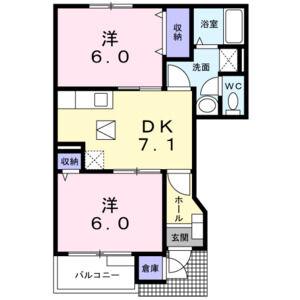 プリムヴェール B(2DK/1階)の間取り写真