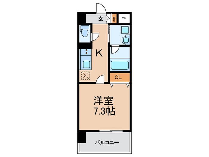 ボーベル玉造(1K/2階)の間取り写真