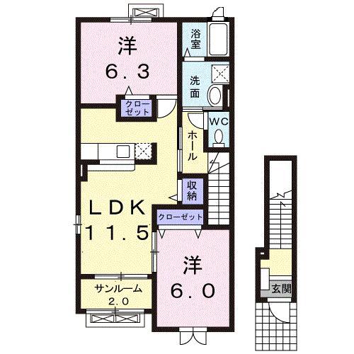 インフィニティB(2LDK/2階)の間取り写真