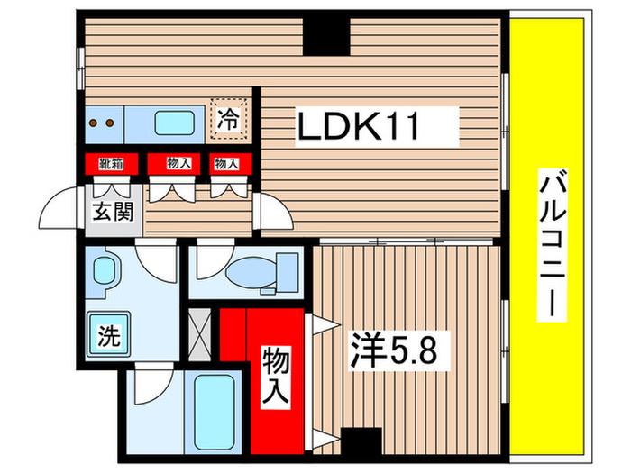 ベルヴェル稲城(1LDK/7階)の間取り写真