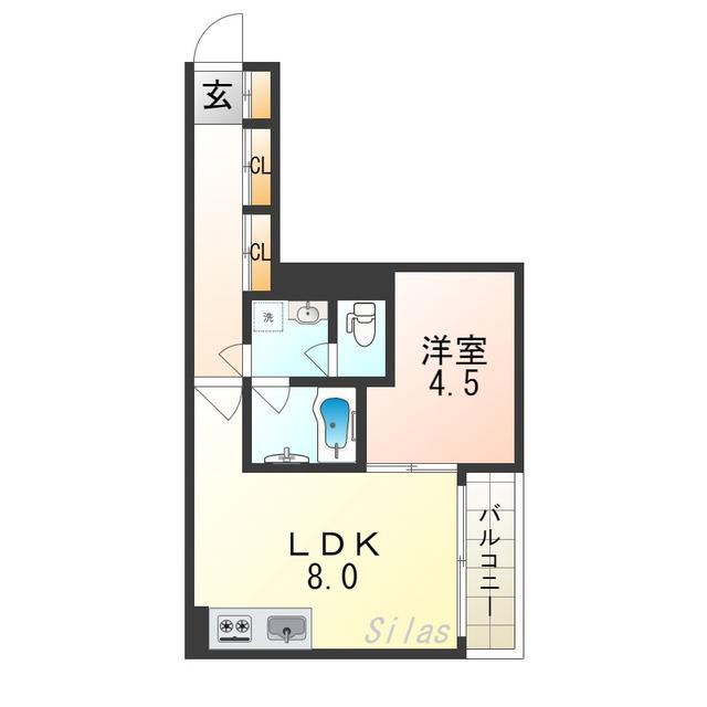アルカディア江坂(1LDK/1階)の間取り写真