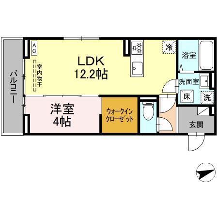 開出本町D-ROOM B棟(1LDK/1階)の間取り写真