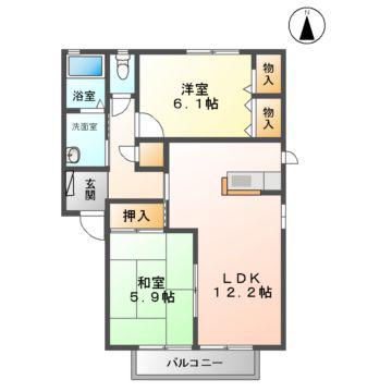 ドミールY・K A(2LDK/2階)の間取り写真