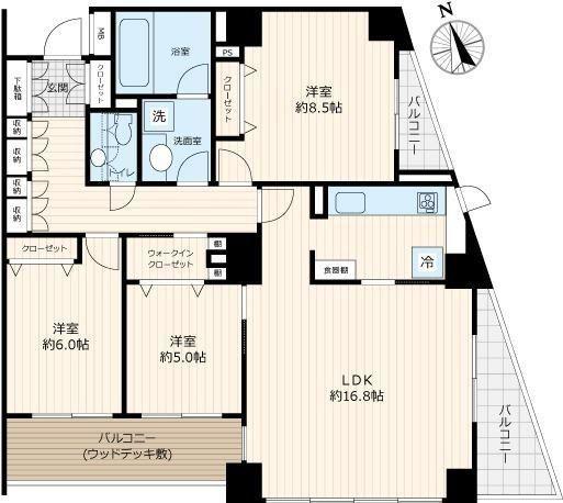 グラツィオーソ神楽坂イーストースト(3LDK/6階)の間取り写真
