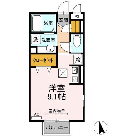 アーバンヒルズII B(ワンルーム/1階)の間取り写真