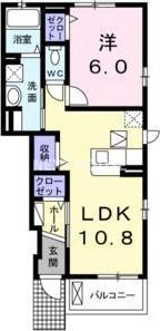 プリムローズ(1LDK/1階)の間取り写真