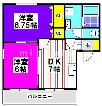セジュールフクモリヤII(2DK/1階)の間取り写真
