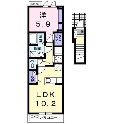 アンジュ宝塚(1LDK/2階)の間取り写真