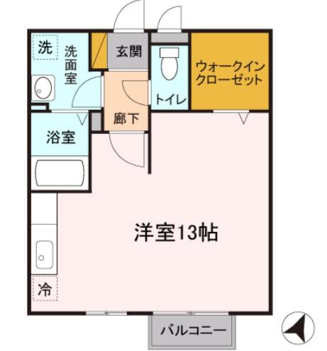 パティオII B(ワンルーム/2階)の間取り写真