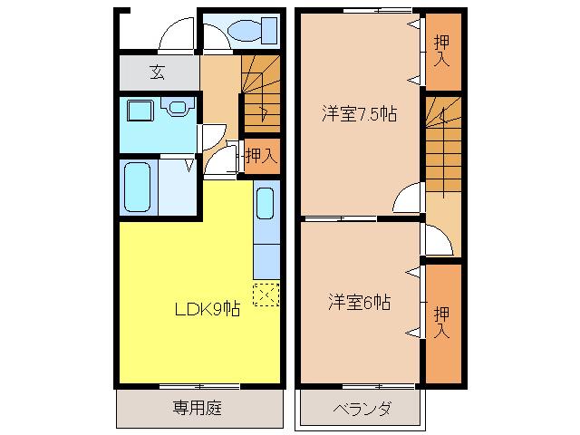 エランドールB(2LDK/1階)の間取り写真