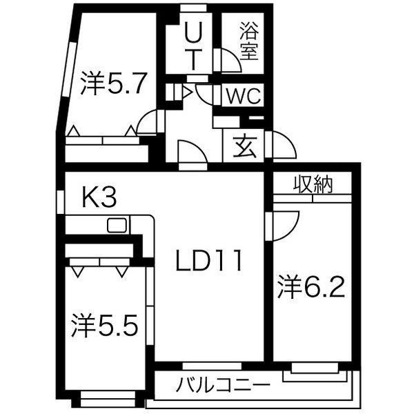 アヴニール平岸(3LDK/3階)の間取り写真