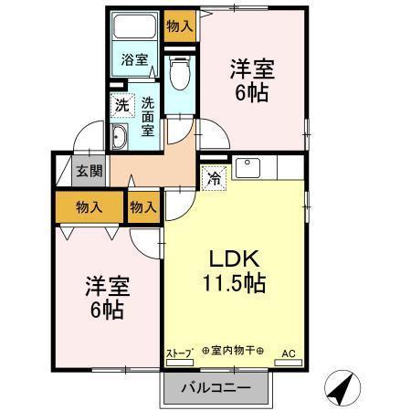 セジュールミック(2LDK/2階)の間取り写真