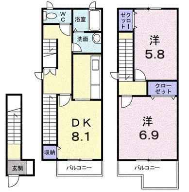 さくらヒルズII(2DK/2階)の間取り写真