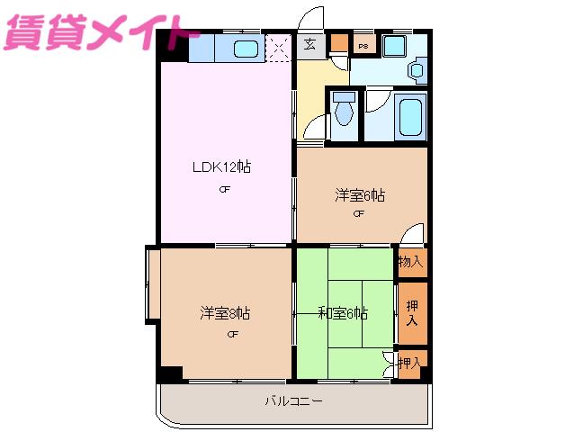 リベラール日永(3LDK/5階)の間取り写真