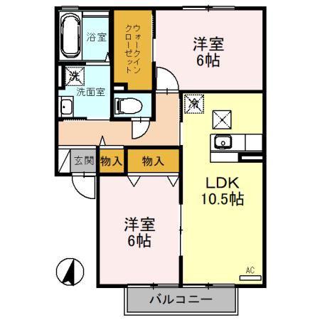サンライズヒルA(2LDK/1階)の間取り写真