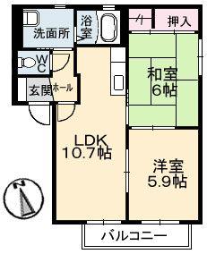 YSEBA B棟(2LDK/2階)の間取り写真