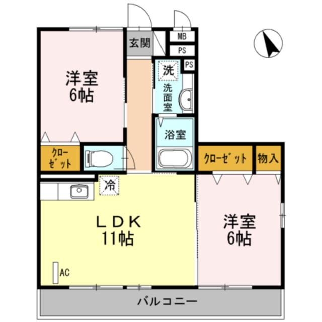 ルコンフォール(2LDK/2階)の間取り写真