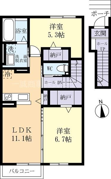 グリーンヒルズひたち野B棟(2LDK/2階)の間取り写真