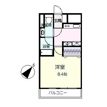 グラウィス セクンドゥム(1K/2階)の間取り写真