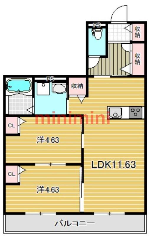 ウッディーハイム高槻(2LDK/1階)の間取り写真