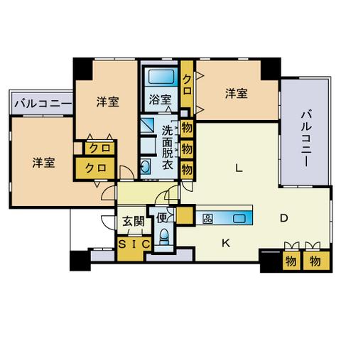 綾レジデンス大濠(3LDK/4階)の間取り写真