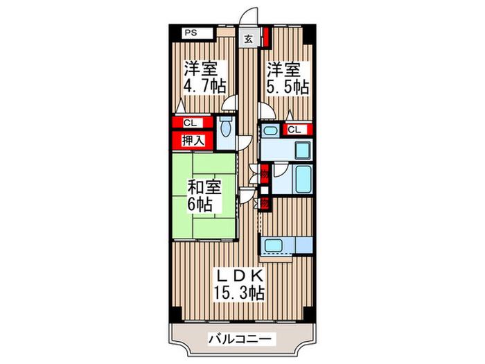 プリムローズ東越谷(3LDK/3階)の間取り写真