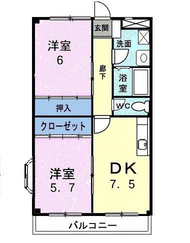 ヴィラージュ(2DK/4階)の間取り写真