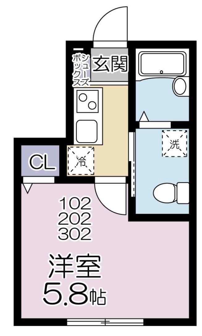 グランシャレー千住旭町(1K/2階)の間取り写真