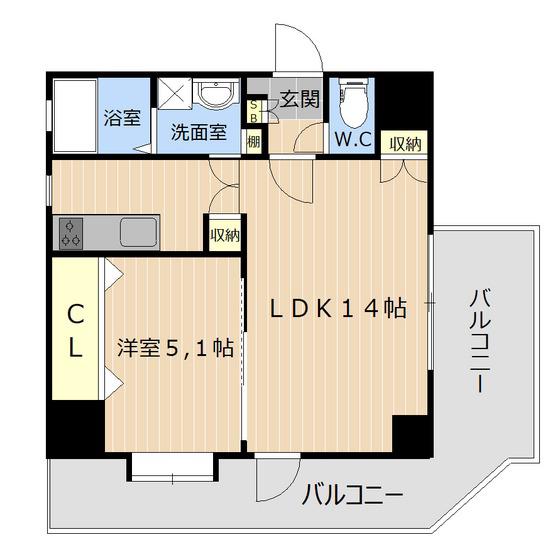 QUEENRICH新屋敷(1LDK/6階)の間取り写真