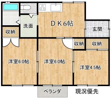 グランドハイツ B(3DK/2階)の間取り写真