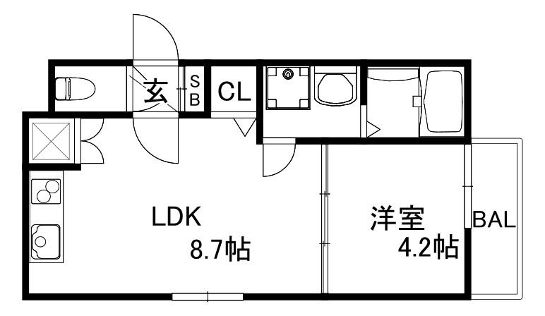 MAXIV CITY 神戸鷹取(1LDK/1階)の間取り写真