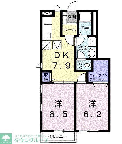 アルピン ヒルB(2DK/1階)の間取り写真