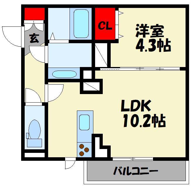 DーROOMさんよう A棟(1LDK/2階)の間取り写真
