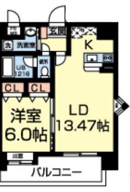 マーベラス南熊本(1LDK/2階)の間取り写真