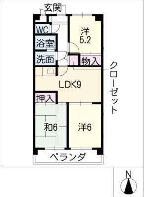 パールシティー(3LDK/2階)の間取り写真