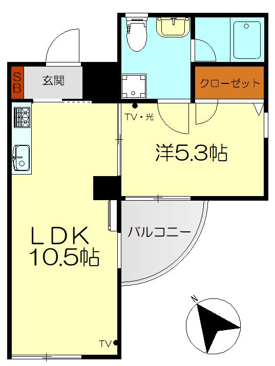 ルミエール西中央(1LDK/5階)の間取り写真