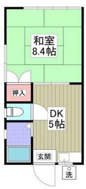 ハイツ元町A棟(1DK/2階)の間取り写真