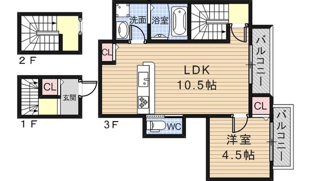 CASA PINO BUG(1LDK/3階)の間取り写真