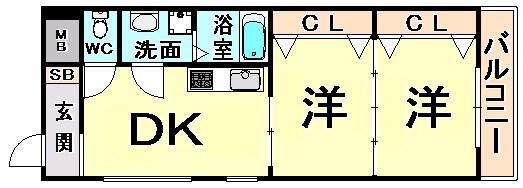 ピュアティ武庫之荘Ⅲ(2DK/1階)の間取り写真