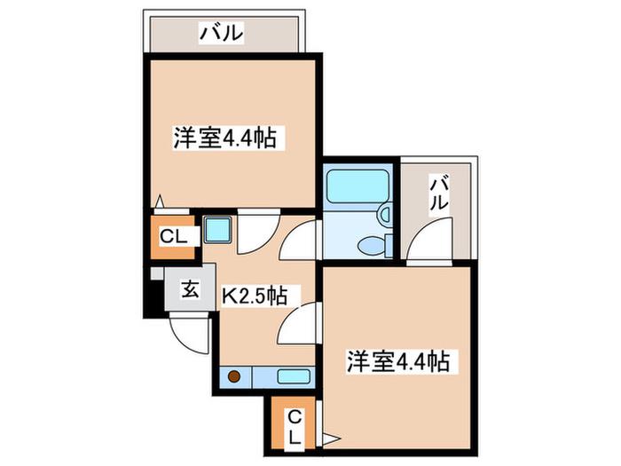アスタック弐番館(2K/2階)の間取り写真