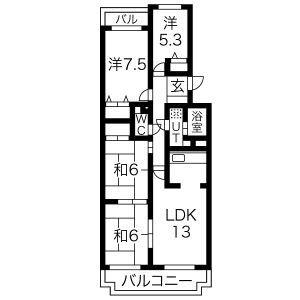 グランドハイツ原A棟(4LDK/1階)の間取り写真