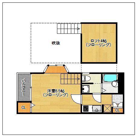 ピュア姪浜参番館(1K/2階)の間取り写真