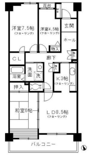 コーポレート小金井梶野通2号棟(3LDK/4階)の間取り写真