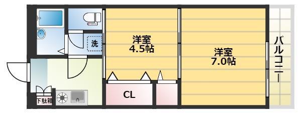 アロー壱番館(2K/1階)の間取り写真