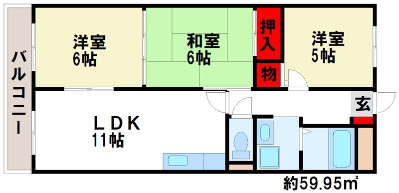 ウインコート都府楼(3LDK/2階)の間取り写真
