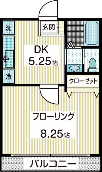アーバン多摩E(1DK/1階)の間取り写真