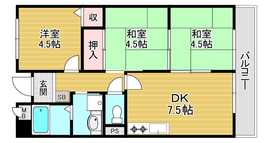 ベルシーダ筒井(3DK/3階)の間取り写真
